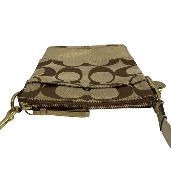 Coach Signature Logo Tan Jacquard Gold 40758 Swingpack Crossbody Shoulder Bag - Picture 7 of 16